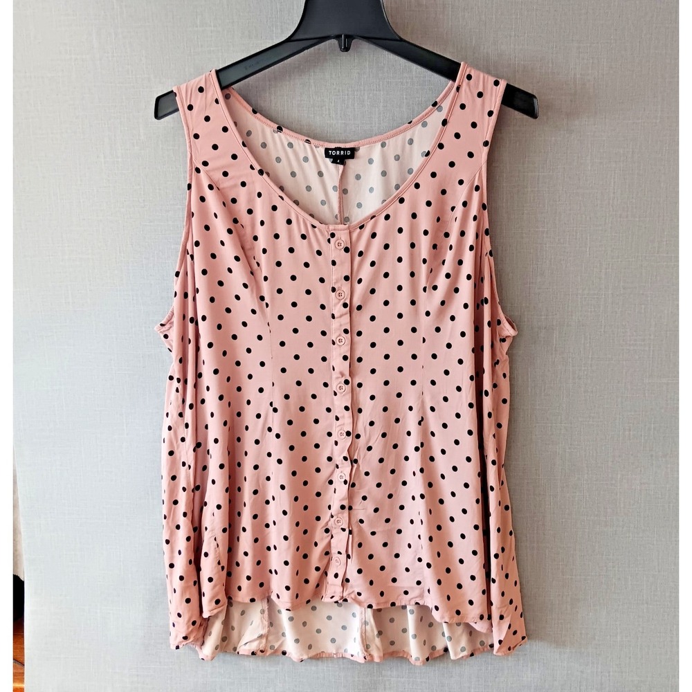 Torrid‎ Polka Dot Button Front Sleeveless Hi-Lo Tank Top 4 Pink Black Boho 4XL